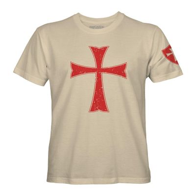 Knights Templar Holy Crusader Cross T Shirt for Men (Sand, 5XL)