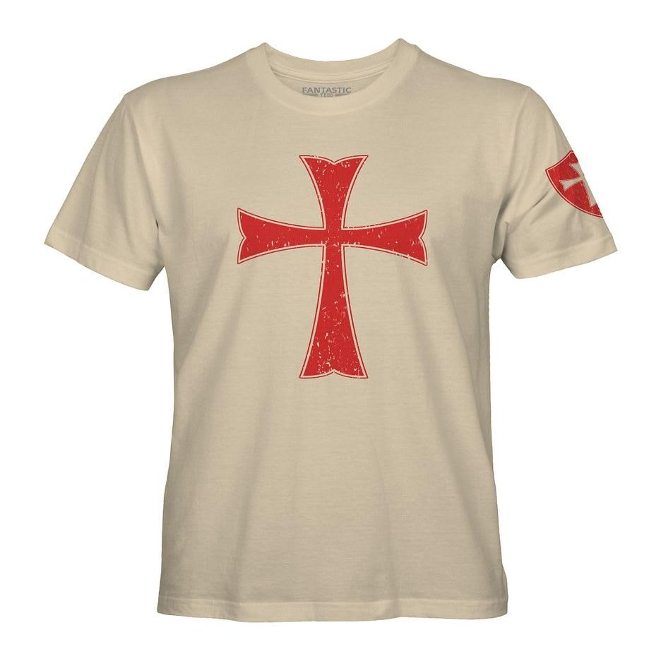 Knights Templar Holy Crusader Cross T Shirt for Men (Sand, 5XL)