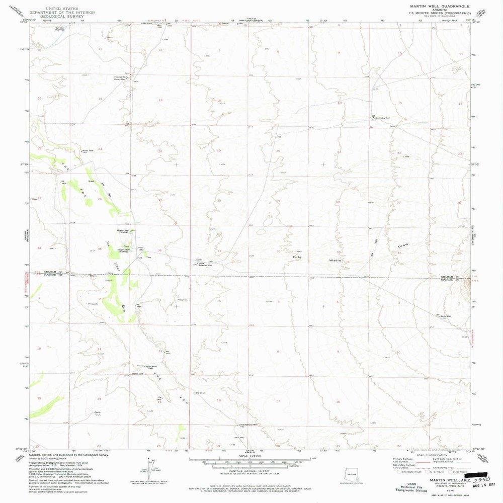 Martin Well AZ topo map, 1:24000 Scale, 7.5 X 7.5 Minute, Historical, 1974, Updated 1977, 26.8 x 22 in - Tyvek