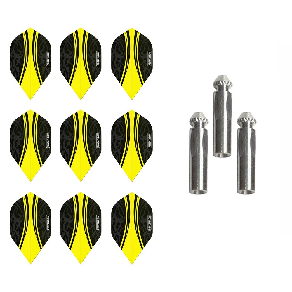 3 Sets of Pentathlon Vizion Swish Standard Dart Flights Plus 1 Set of 3 Aluminum Dart Flight Protectors (Yellow)