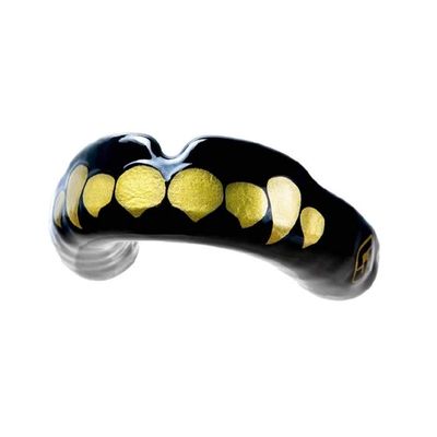 GuardLab APEX Mouthguard w/Case | Football, Basketball, Boxing, Wrestling, Soccer, Karate, Hockey, MMA | Adult & Youth | Pre-Indented for a Precise Fit (APEX/Gold Fangs, Small)