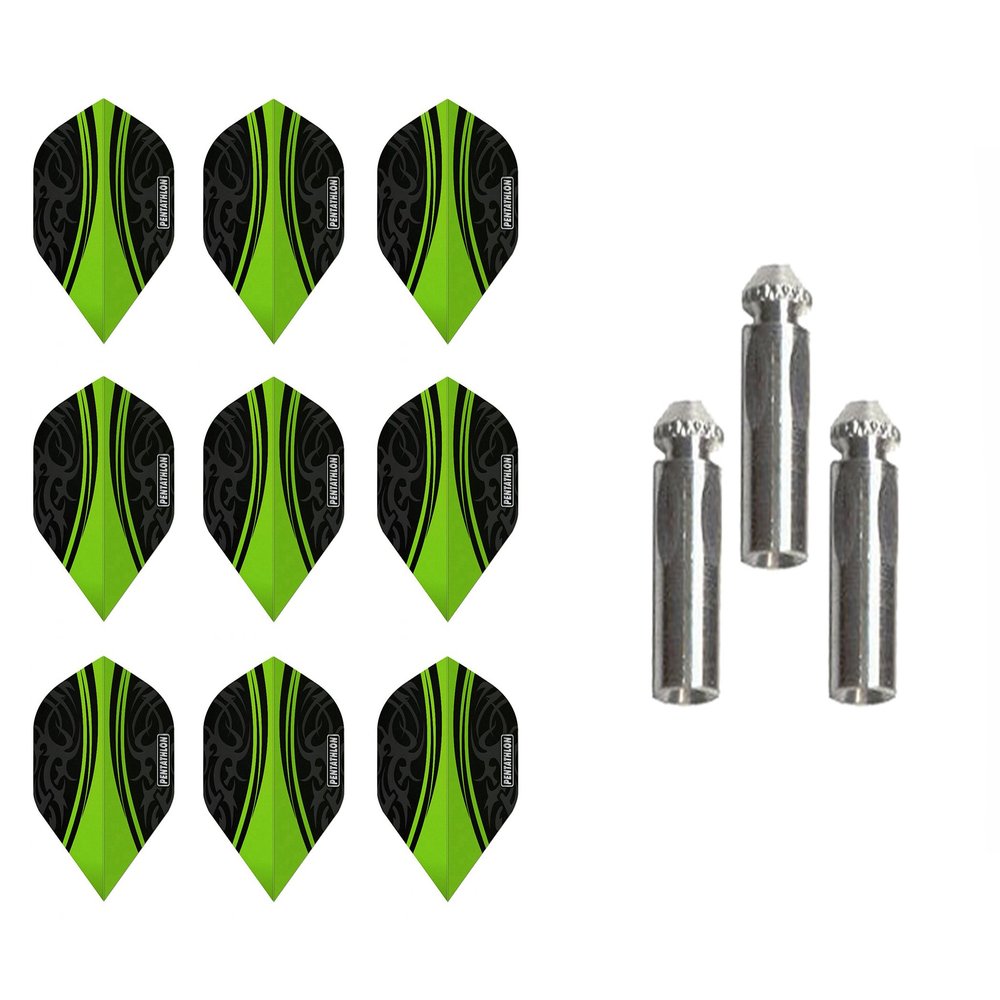 3 Sets of Pentathlon Vizion Swish Standard Dart Flights Plus 1 Set of 3 Aluminum Dart Flight Protectors (Green)