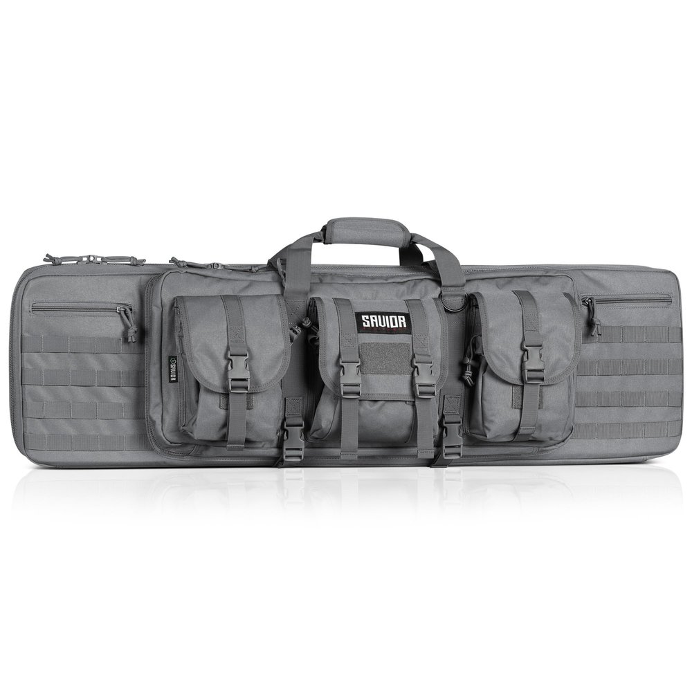 Savior Equipment American Classic Tactical Double Long Gun Bag Pistol Transportation Case w/Backpack Strap, 55 Inch Ash Gray
