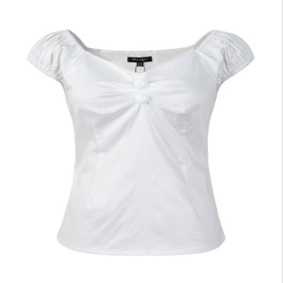 1950s Vintage Retro Dolores Top Rockabilly Pinup (US12, White)