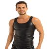 YiZYiF Men's Wetlook Leather Stringer Gym Tank Tops Bodybuilding Workout Sleeveless Shirts Black Large view 3