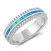 Blue Simulated Opal Eternity Wedding Ring .925 Sterling Silver Stripe Band Size 9 view 1