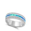 Blue Simulated Opal Eternity Wedding Ring .925 Sterling Silver Stripe Band Size 9 view 2