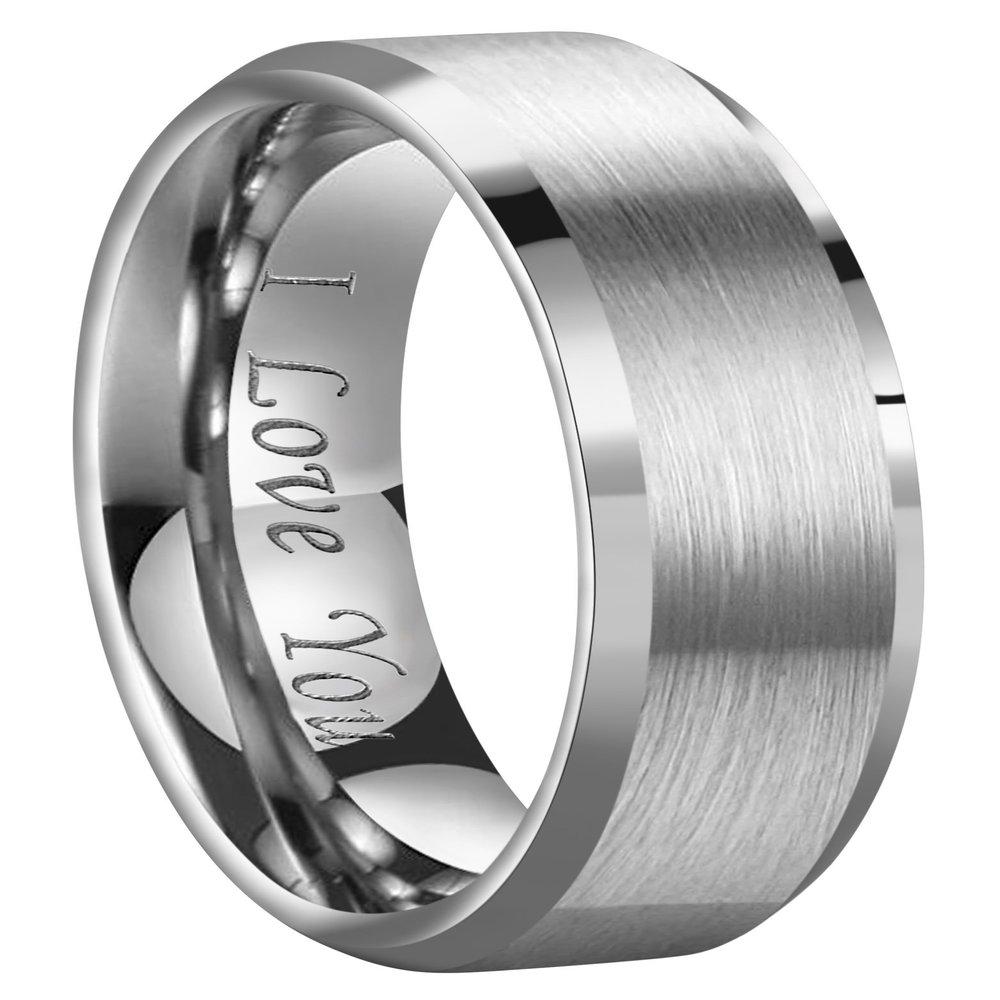 CROWNAL 4mm/6mm/8mm Tungsten Couple Wedding Bands Rings Men Women Brushed Finish Beveled Edges Engraved I Love You Size 4 To 17 (6mm,9)