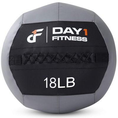 Day 1 Fitness Soft Wall Medicine Ball 18 Pounds - for Exercise, Rehab, Core Strength, Large Durable Balls for Floor Exercises, Stretching