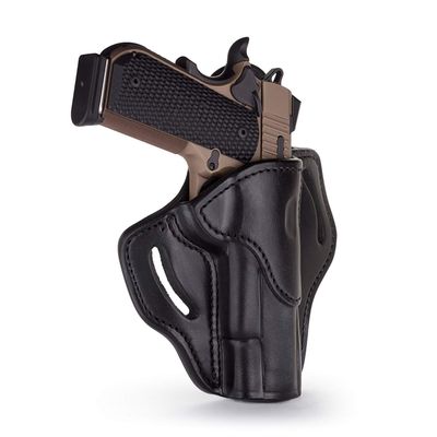1791 Gunleather 1911 Holster, Right Hand OWB Leather Gun Holster for Belts fits All 1911 Models with 4" and 5" Barrels (Shiny Black)
