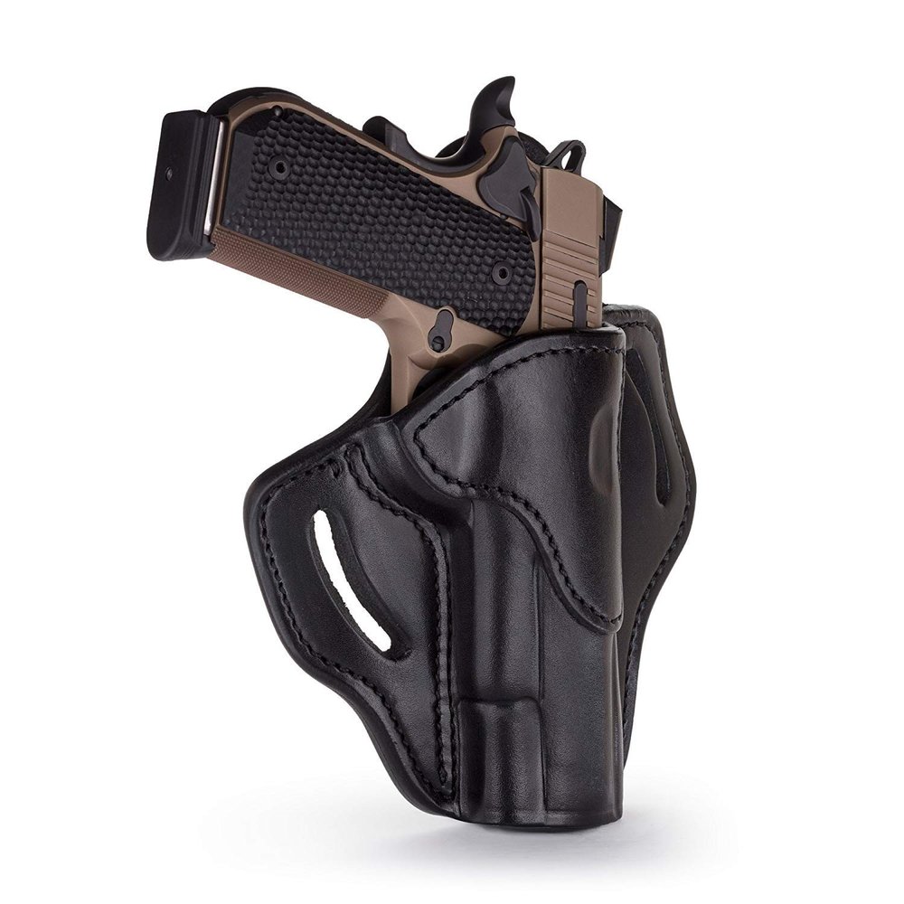 1791 Gunleather 1911 Holster, Right Hand OWB Leather Gun Holster for Belts fits All 1911 Models with 4" and 5" Barrels (Shiny Black)