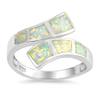 White Simulated Opal Wave Double Shank Cocktail Ring Sterling Silver Band Size 5 view 1