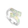 White Simulated Opal Wave Double Shank Cocktail Ring Sterling Silver Band Size 5 view 2