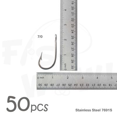 50pcs 7691S Stainless Steel Hook Size 7/0 Big Game Hook Southern Tuna Hook - Fish WOW!