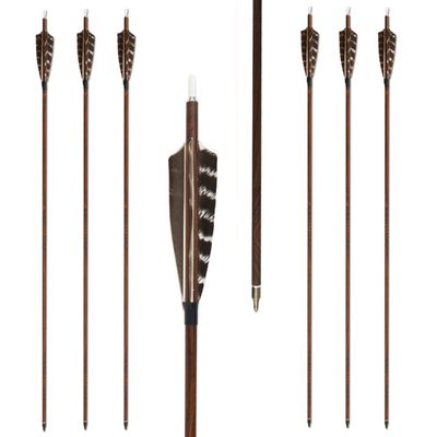 Letszhu Archery Carbon Arrows Wooden Grain Shaft 500 Spine with Feather Fletching for Hunting Target Shooting (31 Inch Arrows 6 Pack)