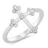 Clear CZ Christian Cross Victorian Style Ring Sterling Silver Band Size 8 view 1