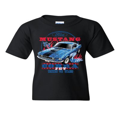 Ford Mustang Cobra 1968 Youth T-Shirt United We Stang American Classic Kids Tee Black Small