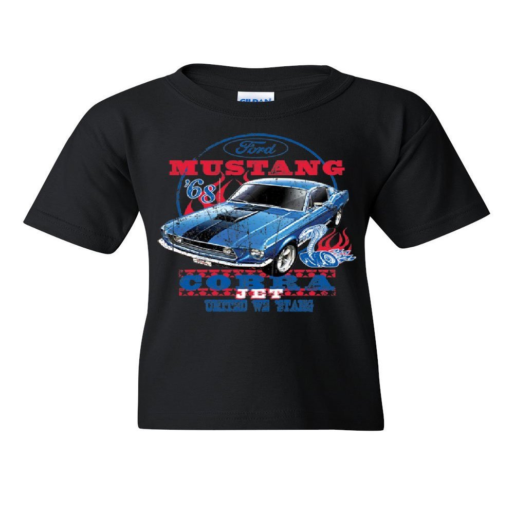 Ford Mustang Cobra 1968 Youth T-Shirt United We Stang American Classic Kids Tee Black Small