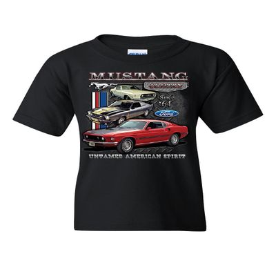Ford Mustang Classics Youth T-Shirt Muscle Car Untamed American Spirit Kids Tee Black Medium