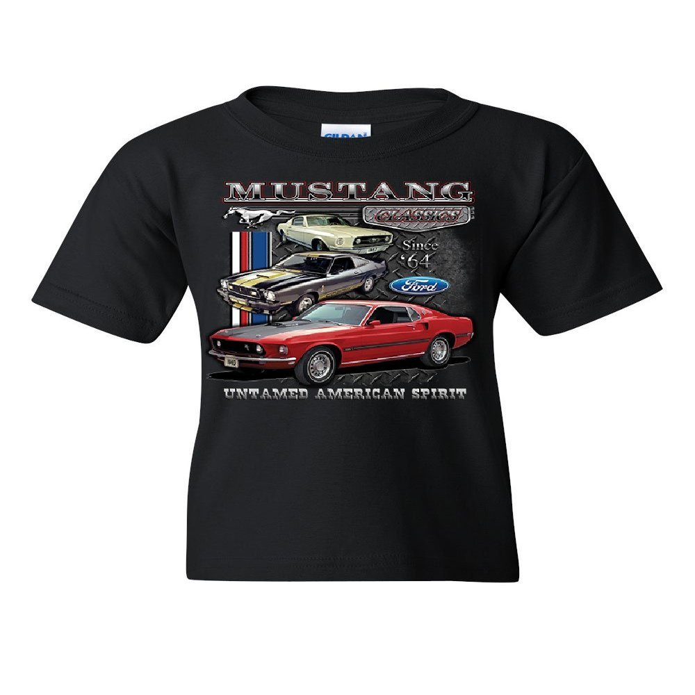 Ford Mustang Classics Youth T-Shirt Muscle Car Untamed American Spirit Kids Tee Black Medium