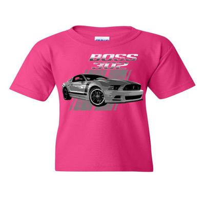 Ford Mustang Boss 302 Youth T-Shirt 50 Years Anniversary Muscle Car Kids Tee Hot Pink Small