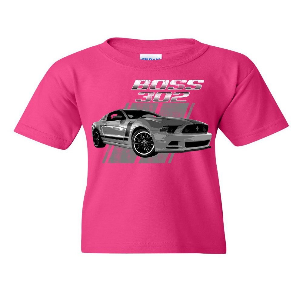 Ford Mustang Boss 302 Youth T-Shirt 50 Years Anniversary Muscle Car Kids Tee Hot Pink Small