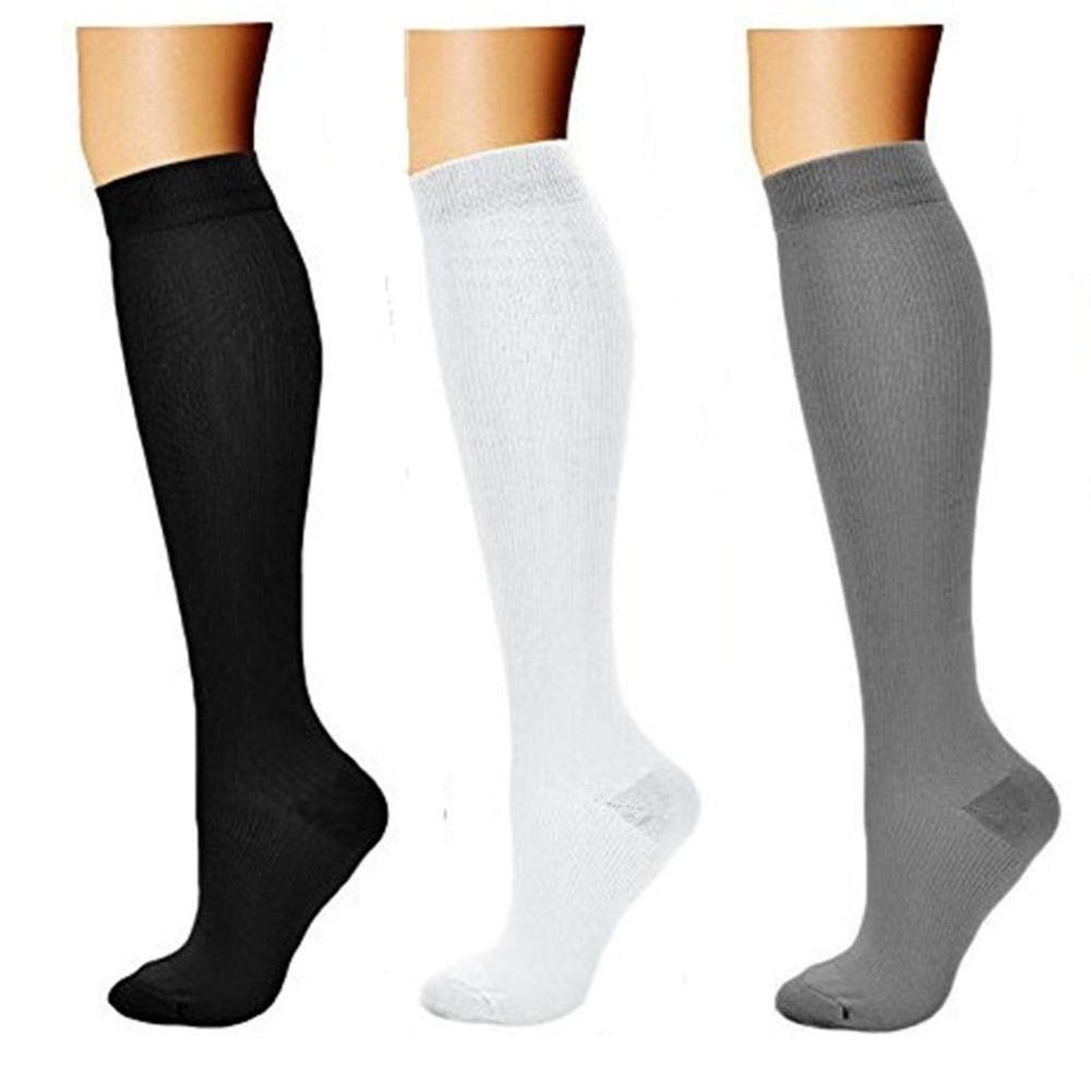 3 Pairs Compression Socks Athletic Sports Running Flight Travel Medical Nurses