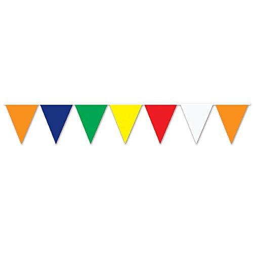 Beistle Club Pack Multi Color (6 Colors) All Weather Pennant Banner, Box Contains 12 Pennant Banners