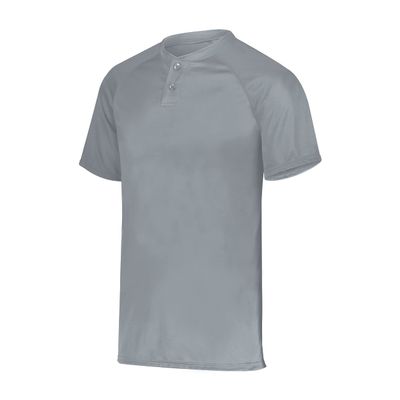 Augusta Sportswear Youth Attain Wicking Two-Button Baseball Jersey Blue Grey XL