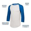 Augusta Sportswear Mens Baseball Jersey - Crew Neck, 3/4 Sleeve, Soft Cotton Blend for Practice and Game Day Wear K6 White/Royal view 4