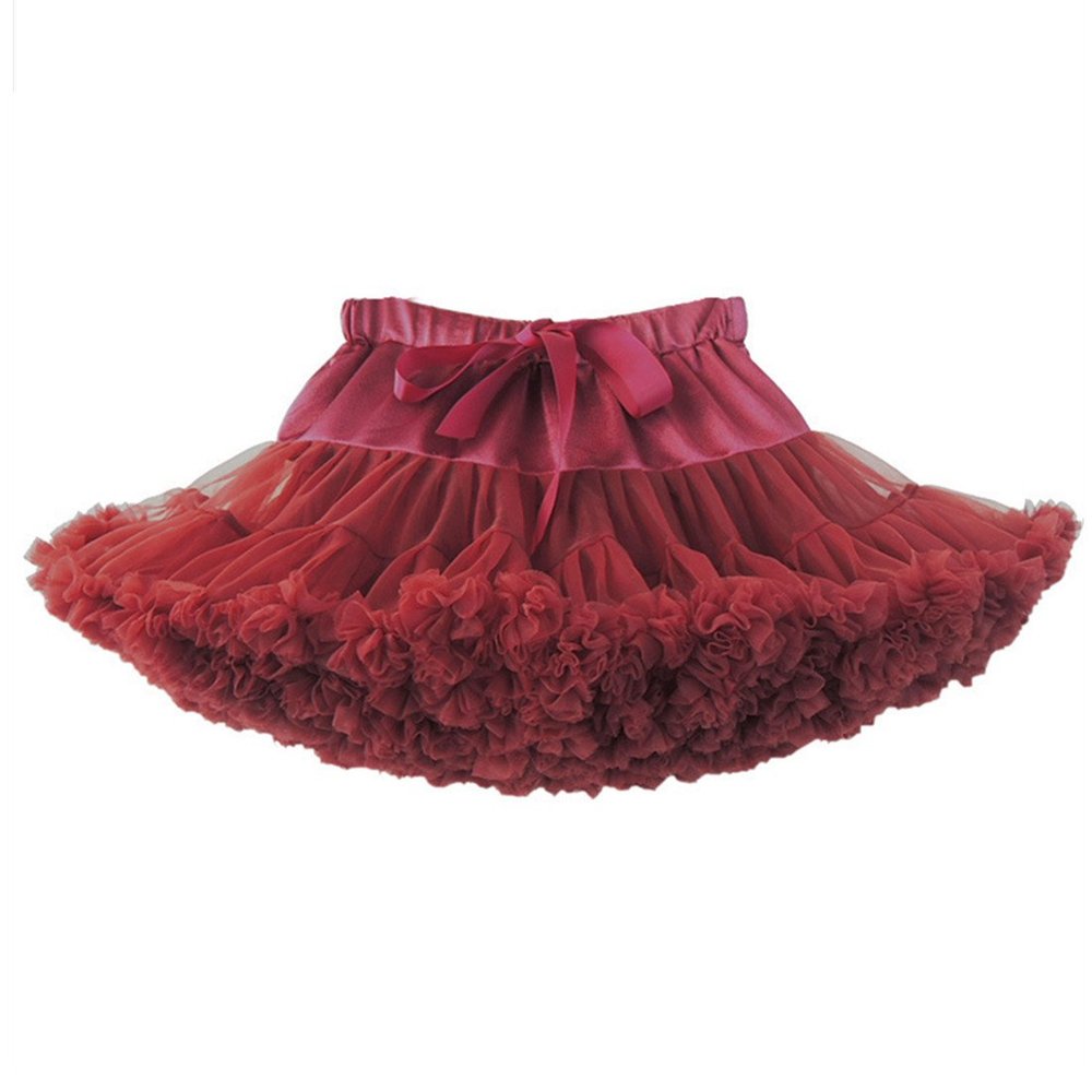MizHome Girls Fluffy Tulle Pleated Tutu Skirt Princess Ballet Dance Dress Tiered Wine red L