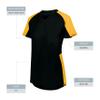 Augusta Sportswear Womens Cutter Softball Jersey, Black/Gold M view 3