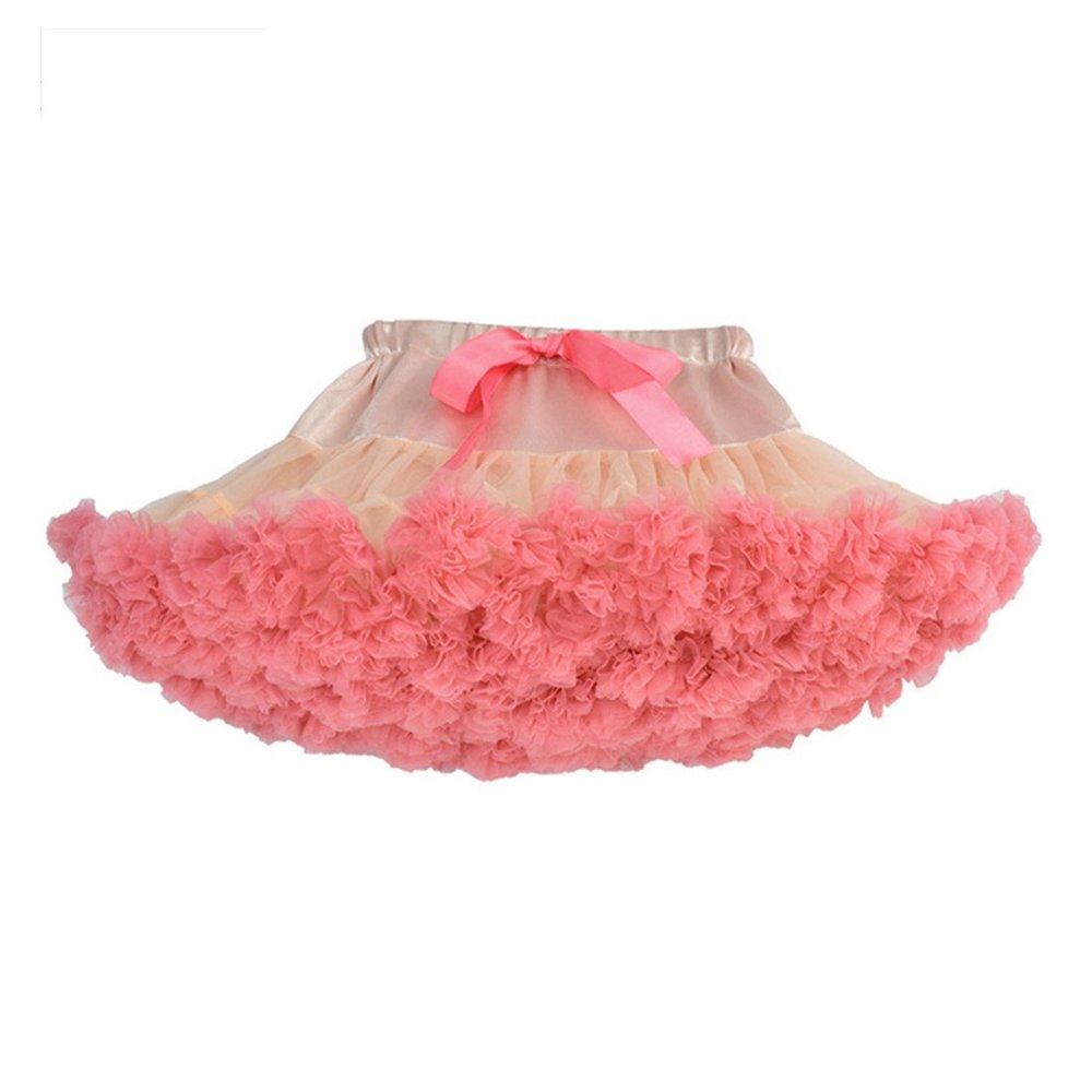 MizHome Girls Fluffy Tulle Pleated Tutu Skirt Princess Ballet Dance Dress Tiered Pink and Coral XS