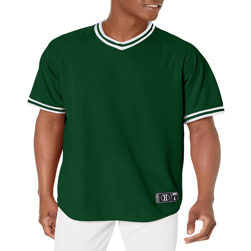 Augusta Sportswear Holloway Retro V-Neck Men's Baseball Jersey, Forest Green | White, X-Large