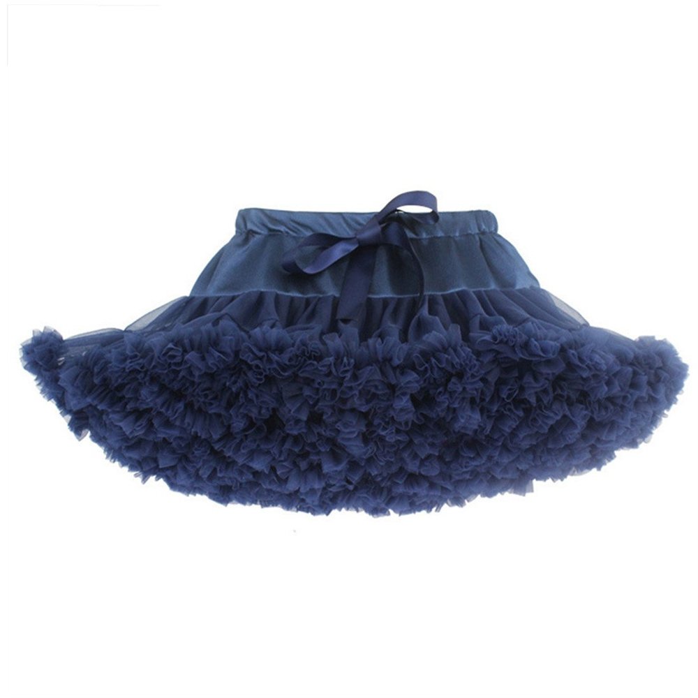 MizHome Girls Fluffy Tulle Pleated Tutu Skirt Princess Ballet Dance Dress Tiered Dark Blue L