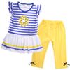 2Pcs Toddler Baby Girls Kids Ruffled Sleeve Striped Flower T-Shirt Tops +Shorts Pants Summer Outfits 1-8 Y (130/6-7Y, Blue+Yellow) view 1