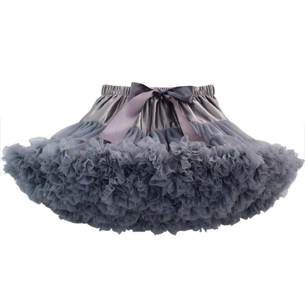 MizHome Girls Fluffy Tulle Pleated Tutu Skirt Princess Ballet Dance Dress Tiered Dark Grey M