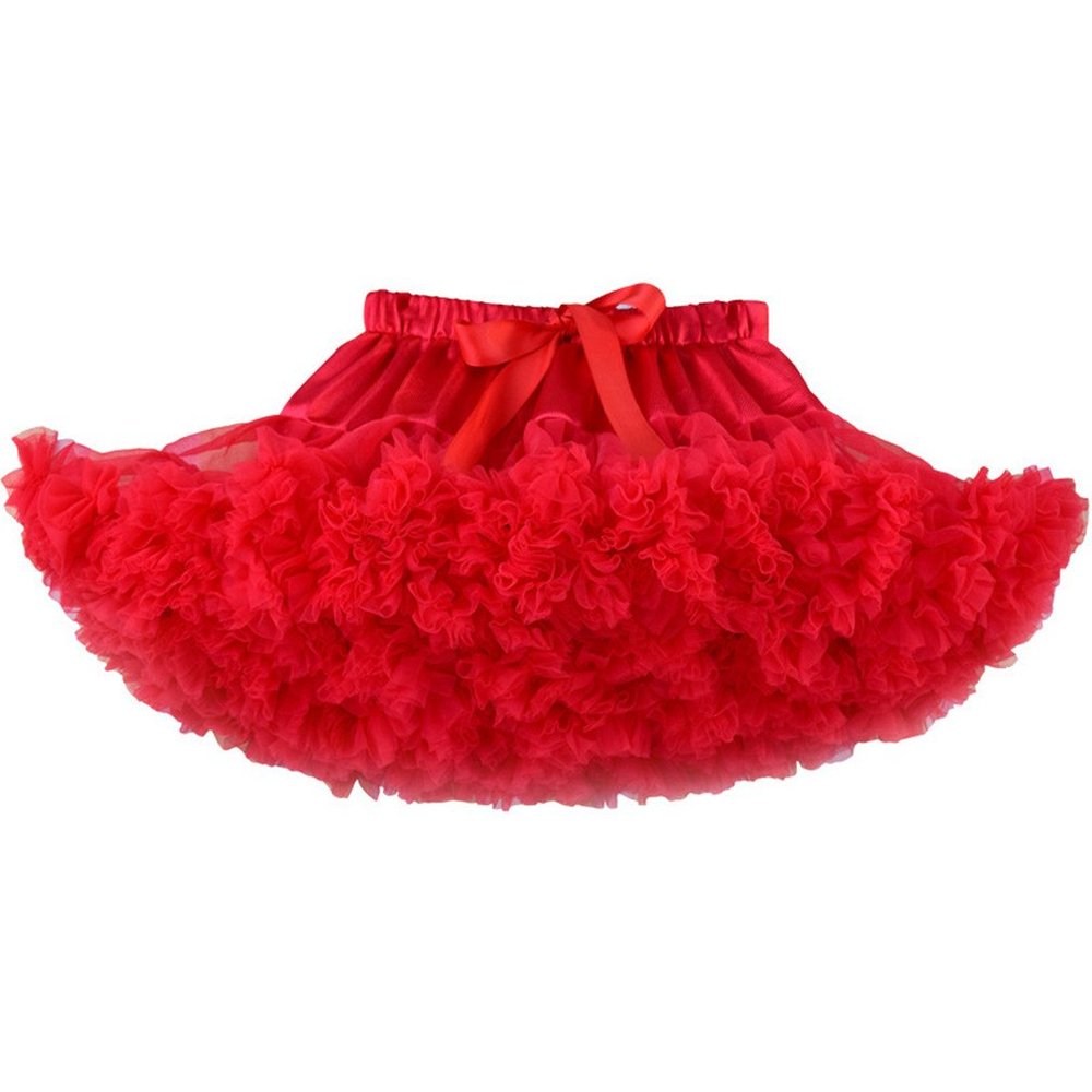 MizHome Girls Fluffy Tulle Pleated Tutu Skirt Princess Ballet Dance Dress Tiered RED S