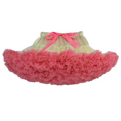 MizHome Girls Fluffy Tulle Pleated Tutu Skirt Princess Ballet Dance Dress Tiered White and Coral red XS