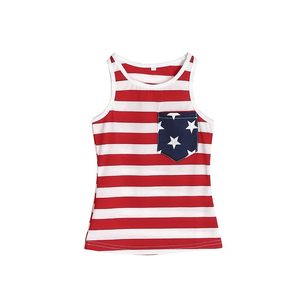 Aulase Unisex Girl Boy American Flag Print Tank Top Sleeveless Jersey Tee Shirt 6 Red