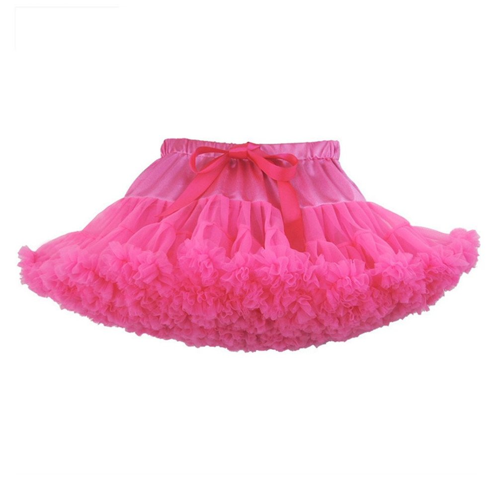 MizHome Girls Fluffy Tulle Pleated Tutu Skirt Princess Ballet Dance Dress Tiered Rose red L