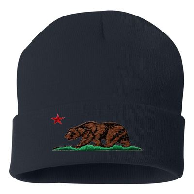Go All Out One Size Navy Cuffed California Republic Bear Embroidered Cuffed Knit Beanie Cap