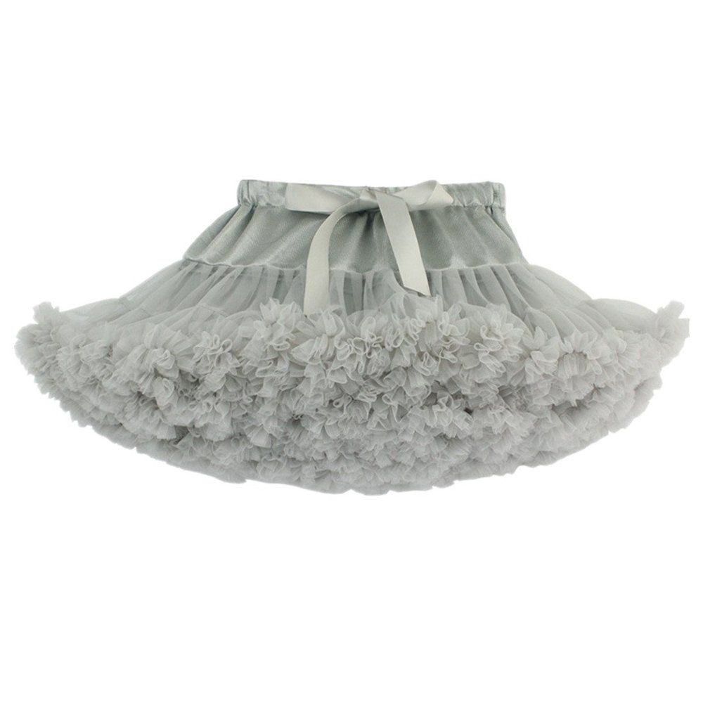 MizHome Girls Fluffy Tulle Pleated Tutu Skirt Princess Ballet Dance Dress Tiered Grey S