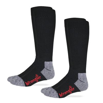 Wrangler Riggs Mens Cotton Tall Work Boot Socks 2 Pair Pack, Black, Large