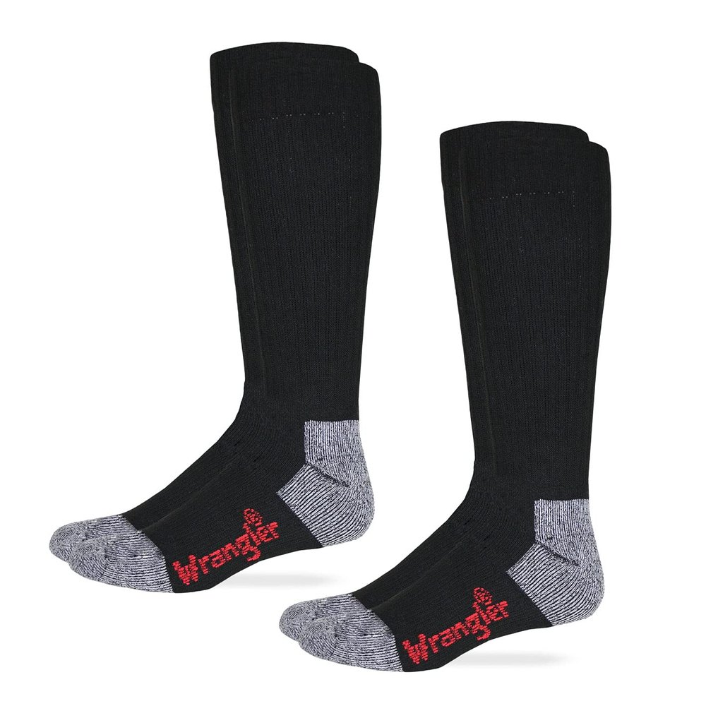 Wrangler Riggs Mens Cotton Tall Work Boot Socks 2 Pair Pack, Black, Large
