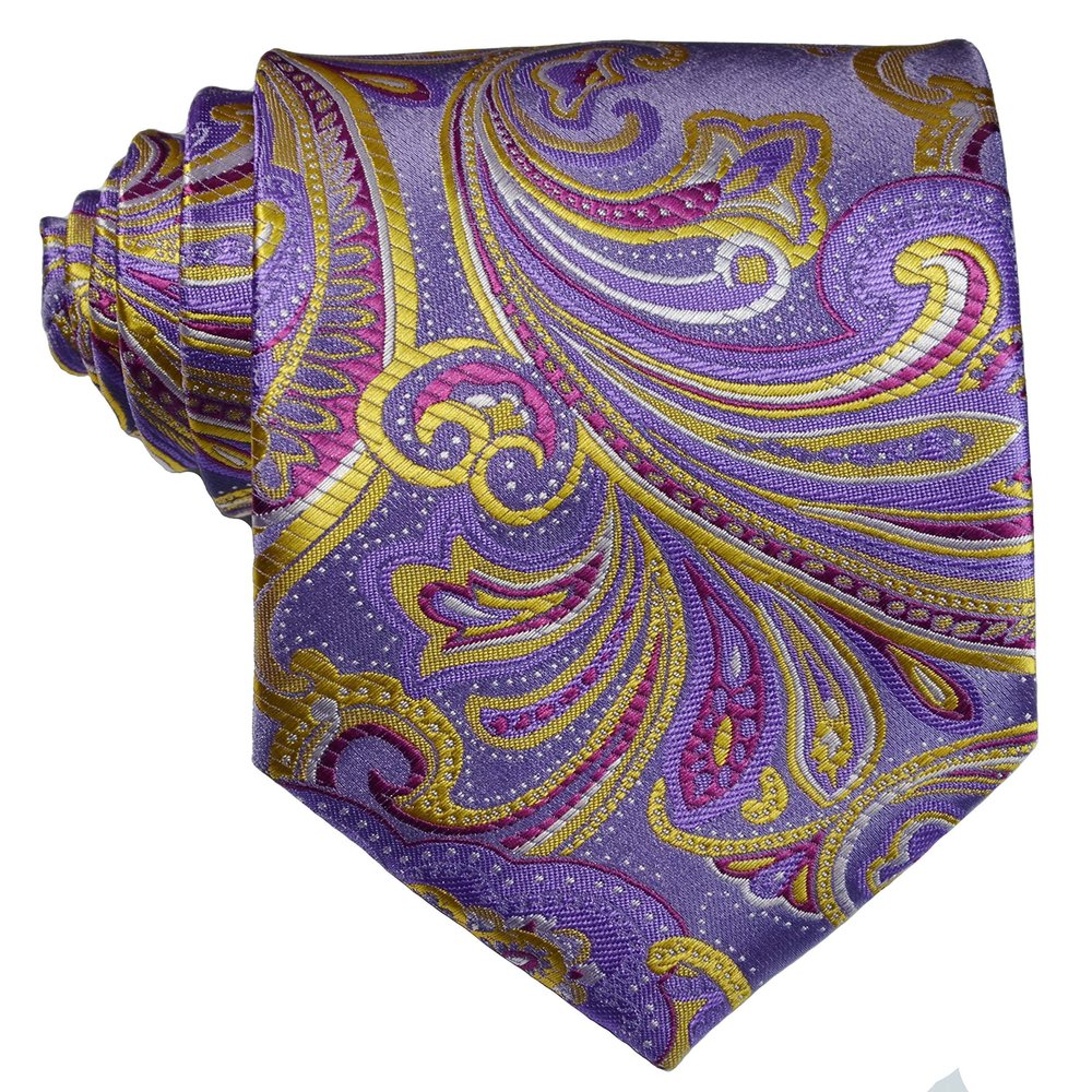 Geotae Zerun New Classic Men's Paisley Silk Tie Necktie (Purple/Gold)