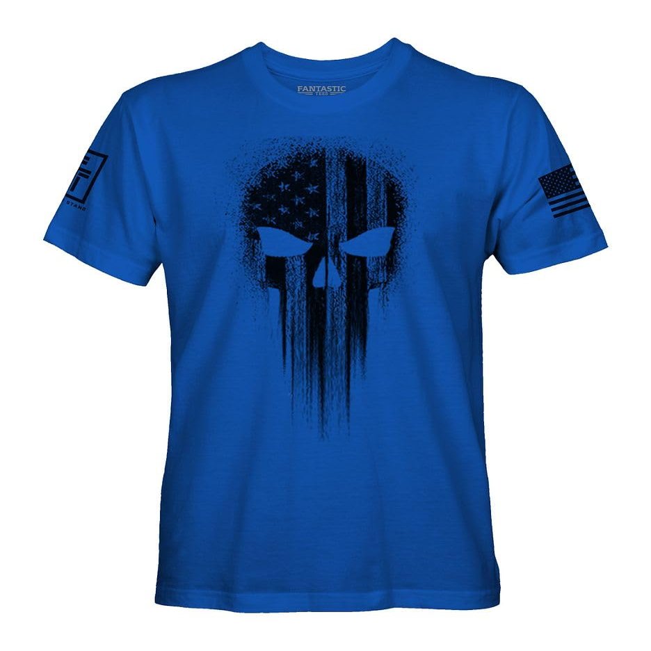 Fantastic Tees USA American Skull Patriotic Shirts for Men T-Shirt (Royal, 2XL)