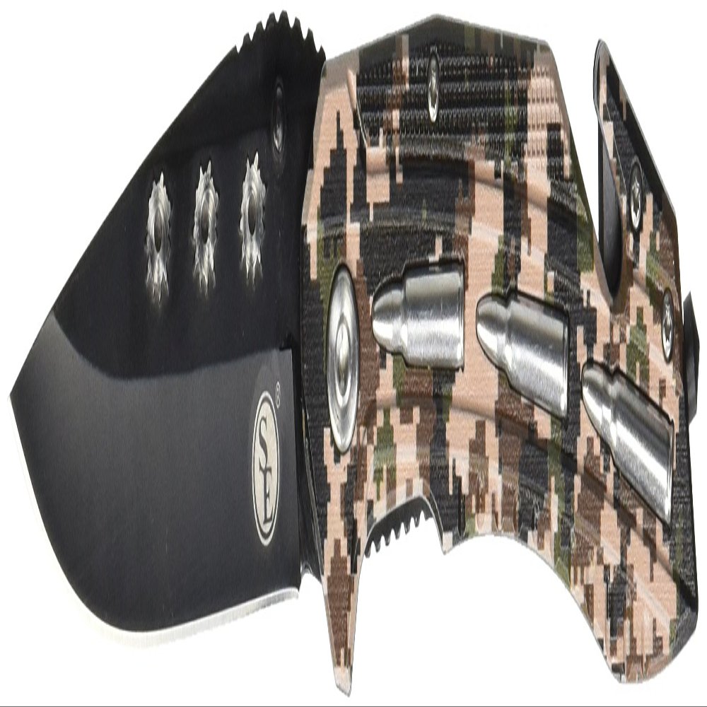SE Drop Point Folding Knife with Seatbelt Cutter and Window Breaker with Woodland Digital Camo - KC-G9066DCMC