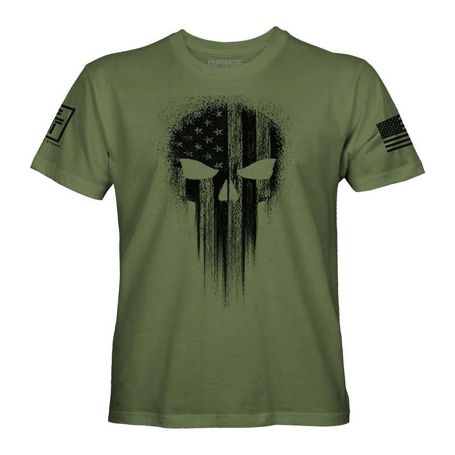 Fantastic Tees USA American Skull Patriotic Shirts for Men T-Shirt (Military Green, S)
