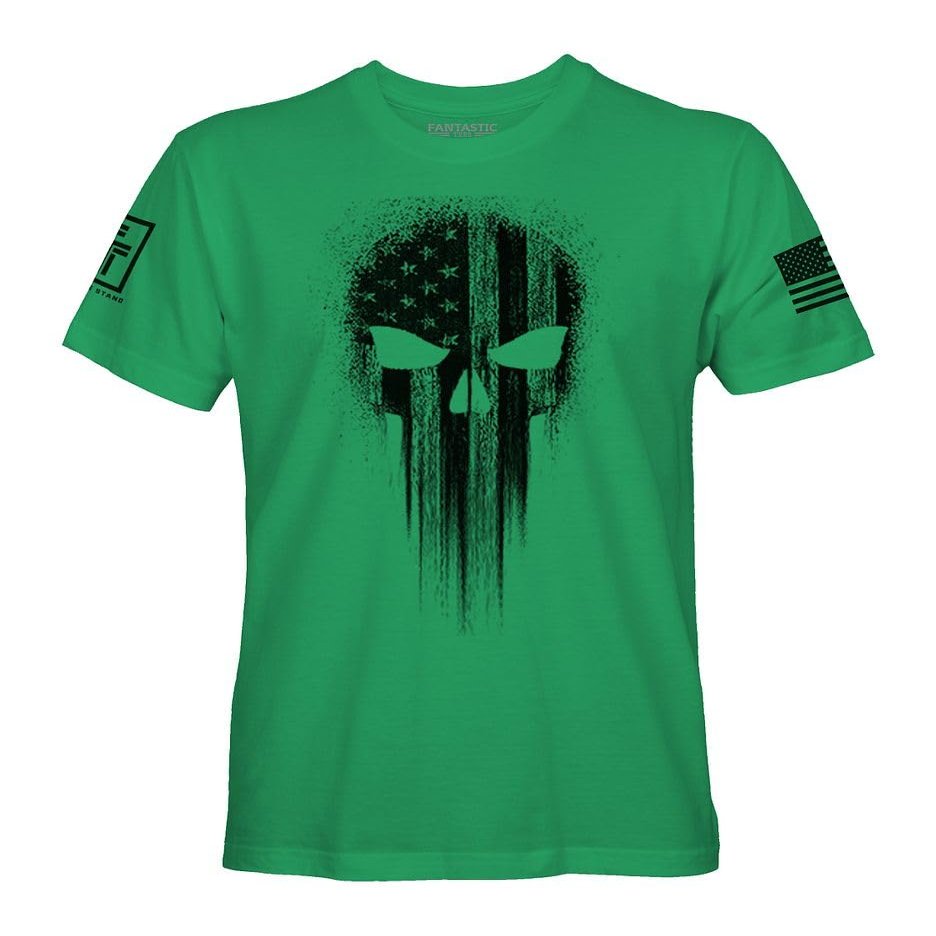 Fantastic Tees USA American Skull Patriotic Shirts for Men T-Shirt (Kelly, 3XL)